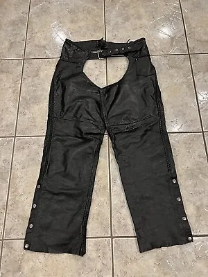 Womens 16 X-ELEMENT Genuine Black Leather Lined MOTORCYCLE Biker Riding Chaps XL • $39.99