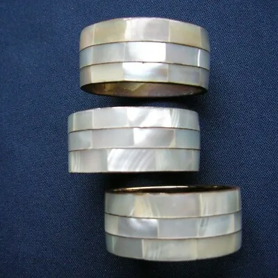 3 Vintage Mother Of Pearl On Brass Napkin Rings • $15