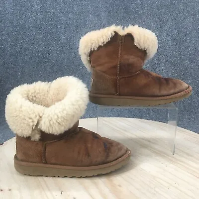 UGG Boots Youth 4 Womens 5.5 Bailey Button Winter Shearling Ankle Booties Brown  • $11.25