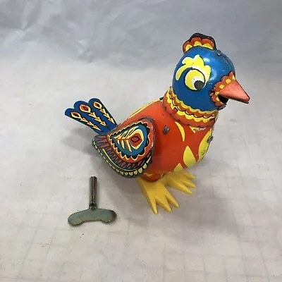 Vintage Singing Tin Mechanical Bird Working 1960 Plastic Feet With Key On Off • $39.99