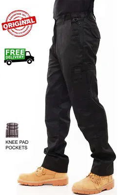 Mens Knee Pad Pockets Cargo Combat Work Trousers - BKS REGULAR CASUAL WORKWEAR • £18.95