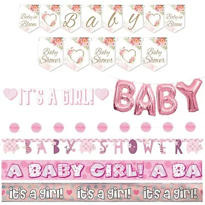 Girls Baby Shower Banners - Pink Decorations FoilJointedRibbonGarlandsGiant • £2.49