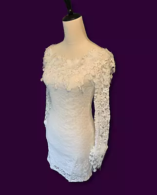 Size S Intricate Floral Lace Off Shoulder Mini Bridal Formal Vintage Look Dress • $15