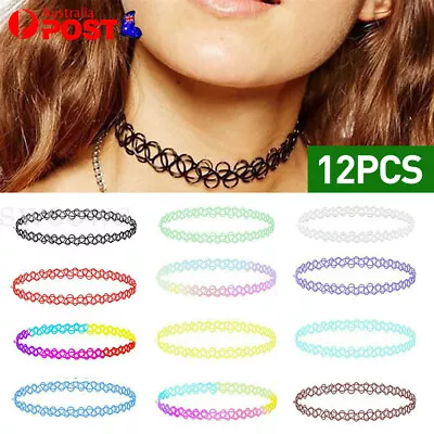 12Pcs Women Stretch Choker Creative Girl Necklace Pendants Black Elastic Chocker • $6.49