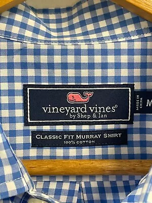 Vineyard Vines Mens M Classic Fit Murray Shirt Blue White Checks Long Sleeve • $17.99