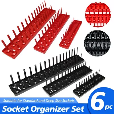 6PCS Socket Organizer Tray Set Hold 90 Metric&76 SAE Socket 1/4  3/8  1/2  Drive • $27.54