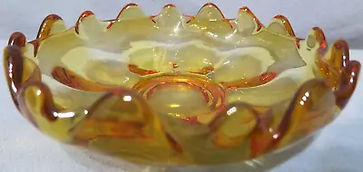 Vintage Viking Glass Decorative Bowl Candy Dish Epic Crimped Amber 6 3/4  D • $23.24