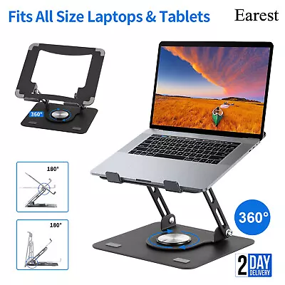 360° Rotating Metal Foldable Laptop Desktop Stand Riser Adjustable Holder Desk • £17.99