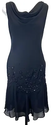 SL Fashions Party Dress Size 8 Charleston Flapper Style Black Sequin/Beads Shawl • £23.71