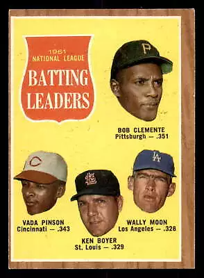 1962 Topps #52 Clemente/Pinson/Boyer/Moon N.L. Batting Leaders Very Go ID:351668 • $9