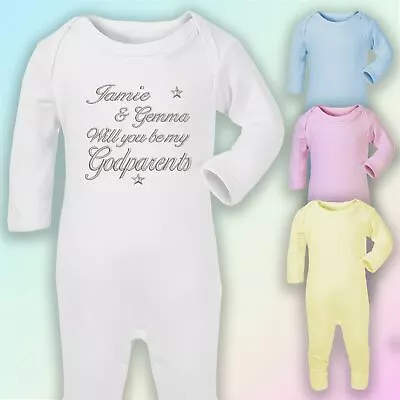 £9.75 • Buy Will You Be My Godparents  Personalised Embroidered Baby Romper Babygrow Gift