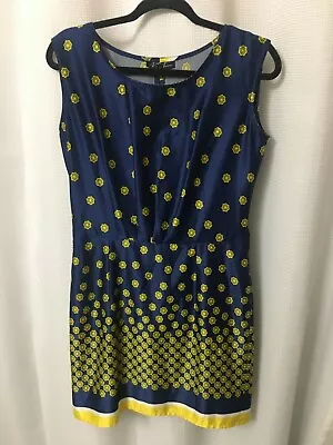 Marisa Collection Dress Blue Yellow Print Sheath Size 7 Cotton Blend No Belt D1 • $12.42