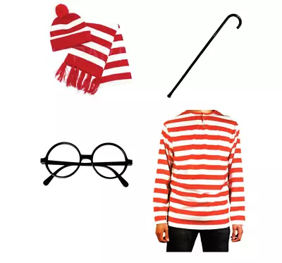 Child Adult Wheres Wally Costume Book Week Red White Striped Top Cosplay Beanie  • $16.99