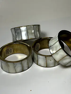 $19.99 • Buy 4 Napkin  Rings. Brass Inlay Mother Of Pearl MOP India