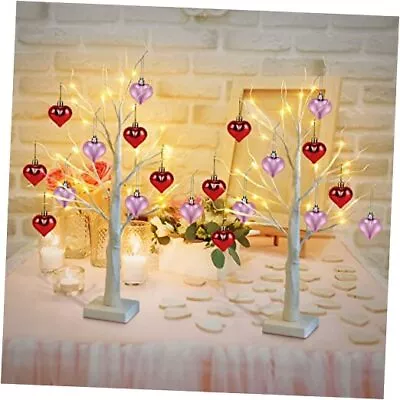 2 Pack Prelit White Birch Tree -2FT Valentines Tree With 10 Pink & Red Heart  • $40.83