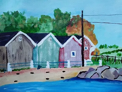 Colorful Cabins Seashore Along Dock Cape Cod Impression Original Acrylic 11x14 • $19.99