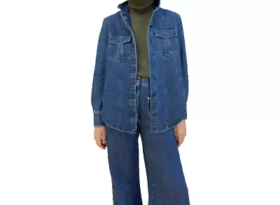 G. Label By Goop Women's Small Medium Blue Wash Rex Denim Shirt Flap Pockets Top • $189.95