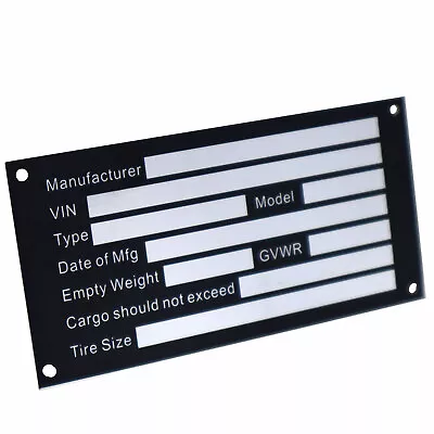 Blank Car Hauler Trailer Identification Plate Serial Model VIN Tag • $14.48