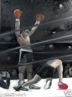 Muhammad Ali Vs. Oscar Bonavena  Knock Out  Oil Painting Signed Cindy Shaoul • $1700