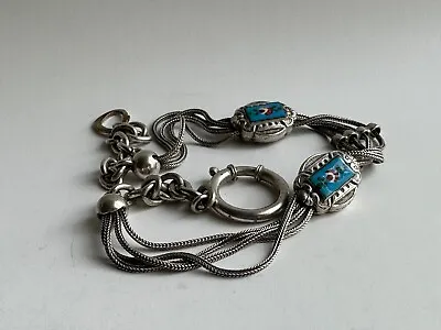 Antique Sterling Silver & Painted Enamel Slide Pocket Watch Chain • $160