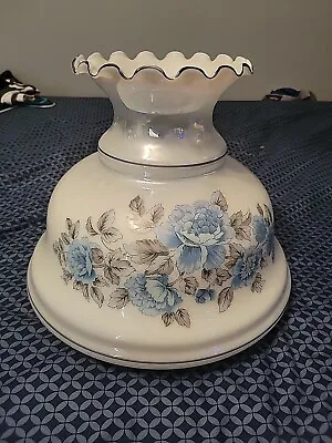 Large Vintage Iridescent White Milk Glass Hurricane Lamp Shade Globe Blue Roses • $124.99