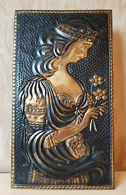 Vintage Soviet Art Chasing Embossed Picture Copper Wall Plaque Princess Women • $39.99