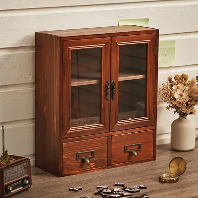 Vintage Small Wooden Wall Cabinet Desktop Storage Display Drawer Shelf Cupboard • £18.95