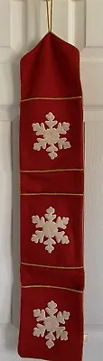 Vtg Red White & Gold Wool Hanging Snowflake Christmas Card Holder 30.5x6.5” • $20