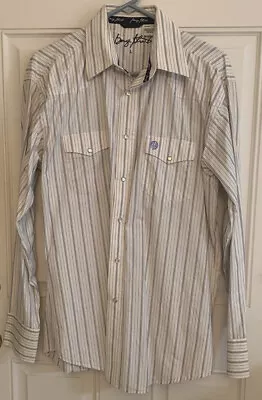 George Straight Pearl Snap Shirt Mens White Striped Large Western Cowboy Large • $9.98