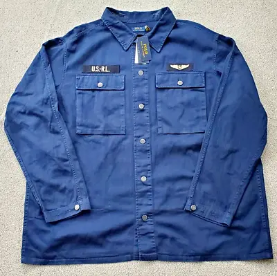Polo Ralph Lauren Men Blue Military Herringbone Twill Shirt Jacket Big &Tall 3XB • $144.99