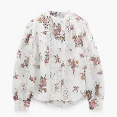 Zara Floral Print & Lace Trim Blouse Size Small NWT • $38