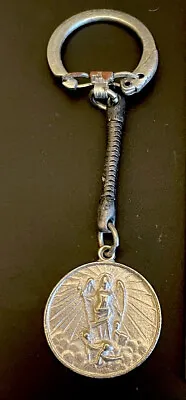 Vintage Catholic Angel In Heaven Silver Tone Religious Medal On Key Ring • $9.99
