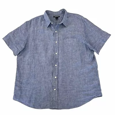 Lands End Linen Short Sleeve Shirt Mens Size XL Indigo Blue Button Up • $19.11