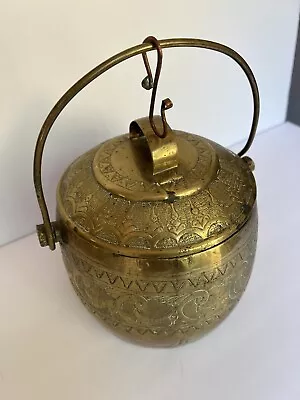 Antique Persian Middle Eastern Brass Cooking Pot With Lid • $78