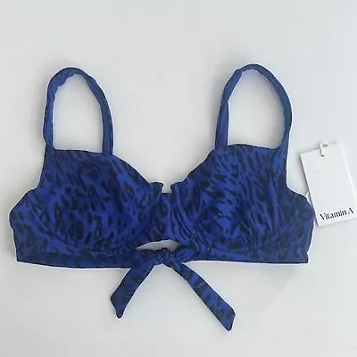 VITAMIN A Demi Underwire Bikini Top Sea Leopard Blue & Black US 10/Large NWT • $43