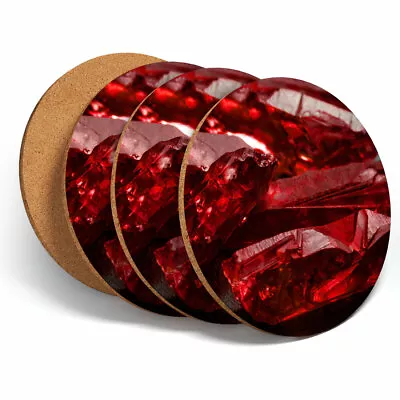 £7.99 • Buy 4 Set - Cool Deep Red Uncut Ruby Crystals Coasters - Kitchen Drinks Gift #3613