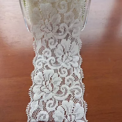 5 Yds X May Arts Stretch Lace Trim 2.5  Wide Ivory • £4.50