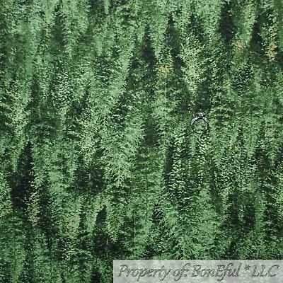 BonEful FABRIC FQ Cotton Quilt Dark Green Forest Xmas Tree Branch Leaf Log Cabin • $9.50