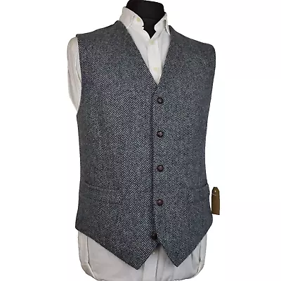 Harris Tweed Tailored 2 Tone Navy Country Waistcoat 44R - PRISTINE #752 • £59.99