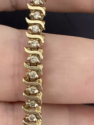 14kt Gold Vintage Diamond S Style Tennis Bracelet 49 Diamonds 2 CTs • $1000