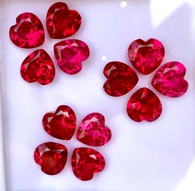 12 Pcs Natural Red Mogok Ruby Heart 10.00 MM Certified Treated Loose Gemstone  • $44.49