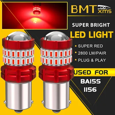 2X 1156 7506 P21W Pure Red LED Brake Tail Stop Light Bulbs Canbus Error Free • $12.49