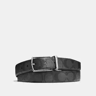 COACH Mens Heritage Signature Coated Canvas Belt Charcoal Black - One Size • $59.90