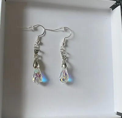 £17 • Buy Swarovski Crystal AB Drop 15 X 7.5mm Crystals Earrings On A Sterling Silver Hook