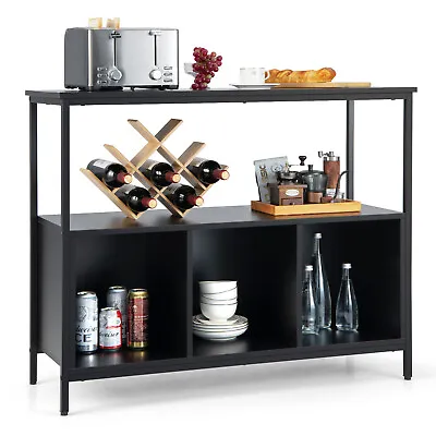 Buffet Sideboard Kitchen Storage Cabinet Open Shelf W/ 3 Compartments Black • $109.99