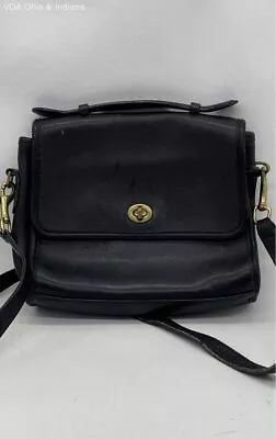 Vintage Coach Court D60-9870 Black Leather Turn Lock Crossbody Bag Satchel Purse • $56