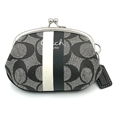 Coach Signature Canvas Kiss-Lock Purse With Leather Charm & Storage Bag • £33.08