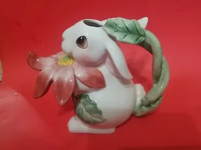 FRITZ AND FLOYD Essentials BUNNY BLOOMS RABBIT TEA POT PORCELAIN NO LID • $28.99