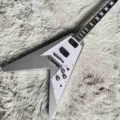 Metallic Silver Flying V 70s Model Open Pickups Electric Guitar Mahogany Body • $318