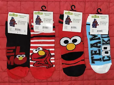 4x Sesame Street Ankle High Socks Womens 9-11 Elmo Team Cookie Monster NEW NWT • $12.95